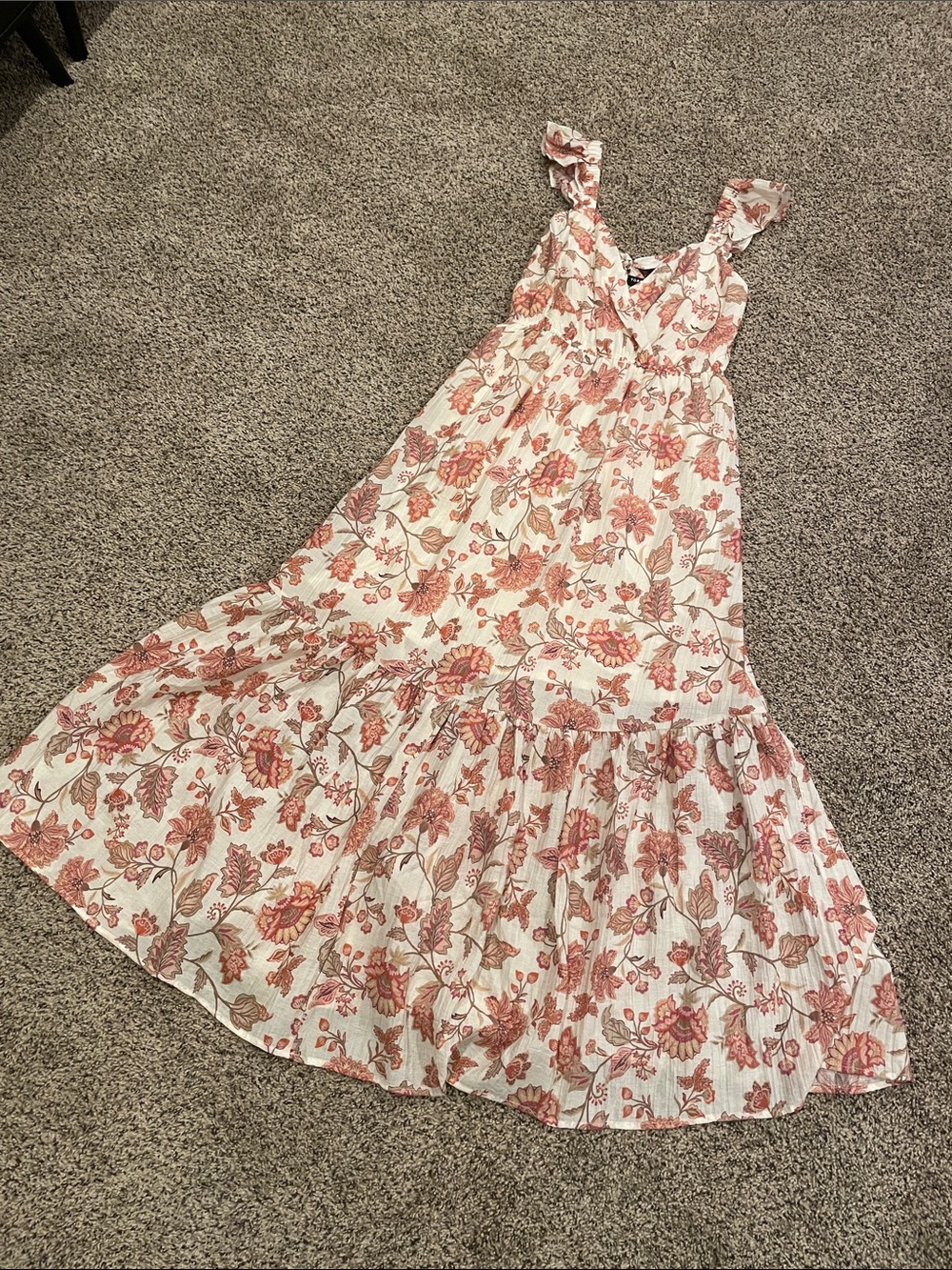 torrid Floral Ruffle Strap Maxi Dress in Cream and Rust L14 - Picture 6 of 12